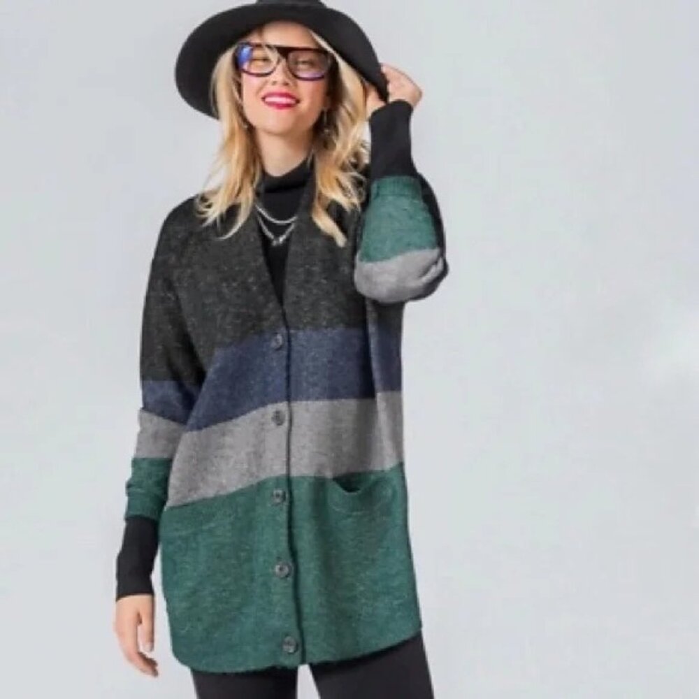 CABI Tiered Color Block Cardigan Sz M Style #4414 EUC